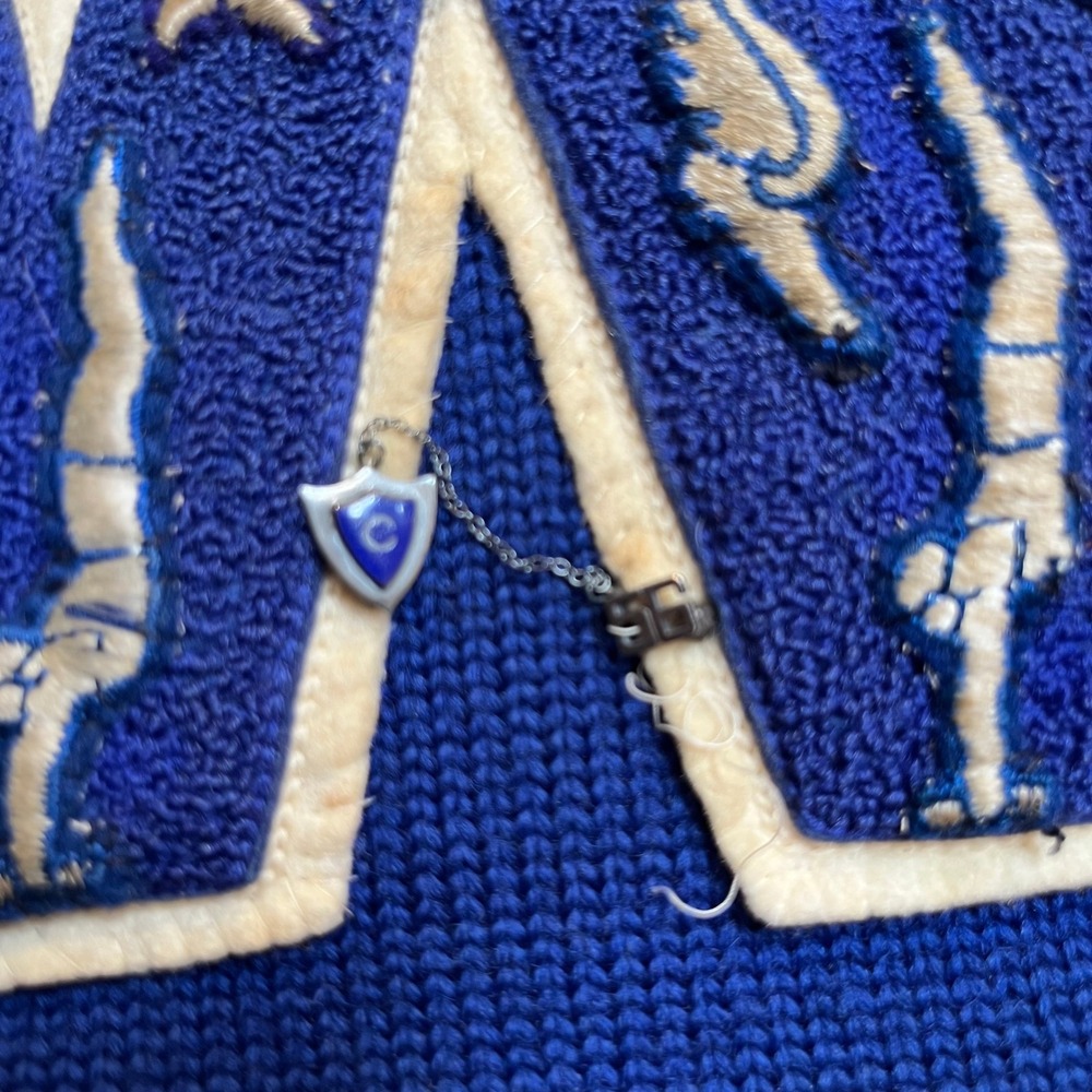 Vintage Mens Royal Blue Wool Letterman Cardigan Sweater W Gymnastics Applique - Picture 8 of 15